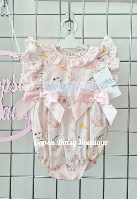 Girls Pink Floral Frilly Romper