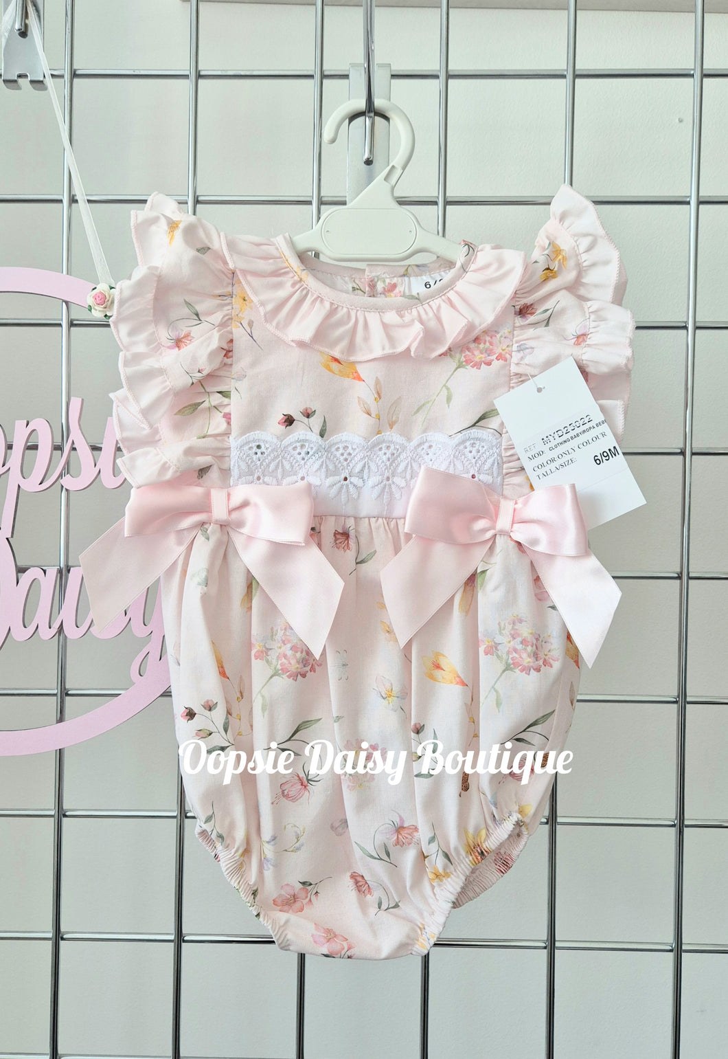 Girls Pink Floral Frilly Romper
