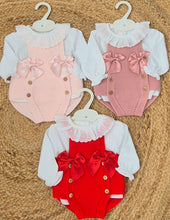 Load image into Gallery viewer, Baby Girls Knitted Romper &amp; Frill Collar Blouse Set with Satin Bows
