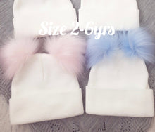Load image into Gallery viewer, Personalised Blanket &amp; Pom Pom Hat Set , Blue or Pink