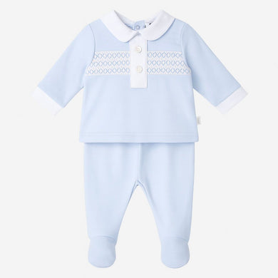 Boys Blue Trouser Set with Smocking