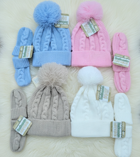 Load image into Gallery viewer, Hat &amp; Mittens Set, Size 0-12mth