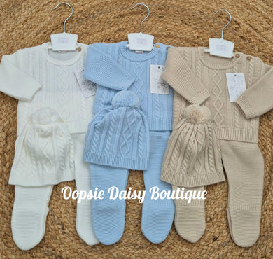 Boys Knitted Trouser Set with Matching Hat
