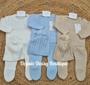 Boys Knitted Trouser Set with Matching Hat