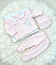 Load image into Gallery viewer, Baby Girls Baby Pink Knitted Trouser Set - Size Newborn