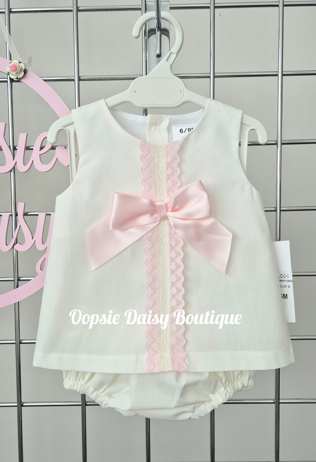 Girls Pretty Ivory Pink Ribbon Dress Set SMALL FITTING SIZE UP