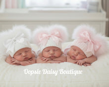 Load image into Gallery viewer, Baby Girls Pom Pom Hat with Ribbon Newborn