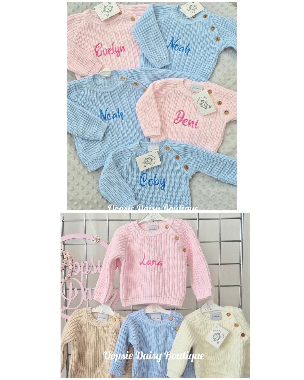 Personalised Jumper Chunky Knit Boys & Girls Dandelion Baby