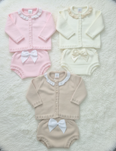 Load image into Gallery viewer, Baby Girls Knitted Cardigan &amp; Bloomer Set - Portuguese Baby Clothing
