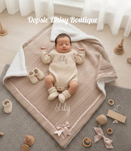 Load image into Gallery viewer, Personalised Romper,Blanket &amp; Booties Set