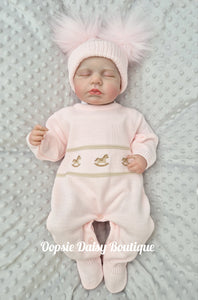 Girls Pink Rocking Horse Knitted Romper Dandelion