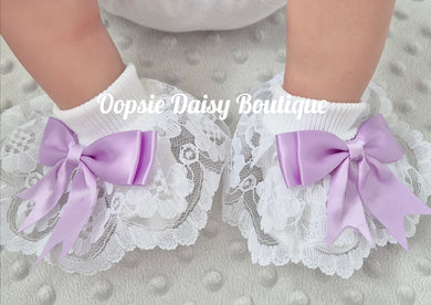 Baby Girls Frilly Ankle Ribbon Socks Sizes upto 4yrs