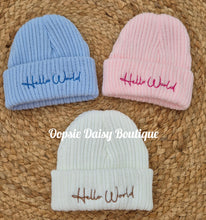 Load image into Gallery viewer, Newborn Hello World Knitted Beanie Hat