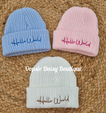 Newborn Hello World Knitted Beanie Hat