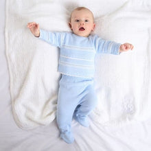 Load image into Gallery viewer, Boys Blue Knitted Trouser Suit Dandelion - Hats available separately