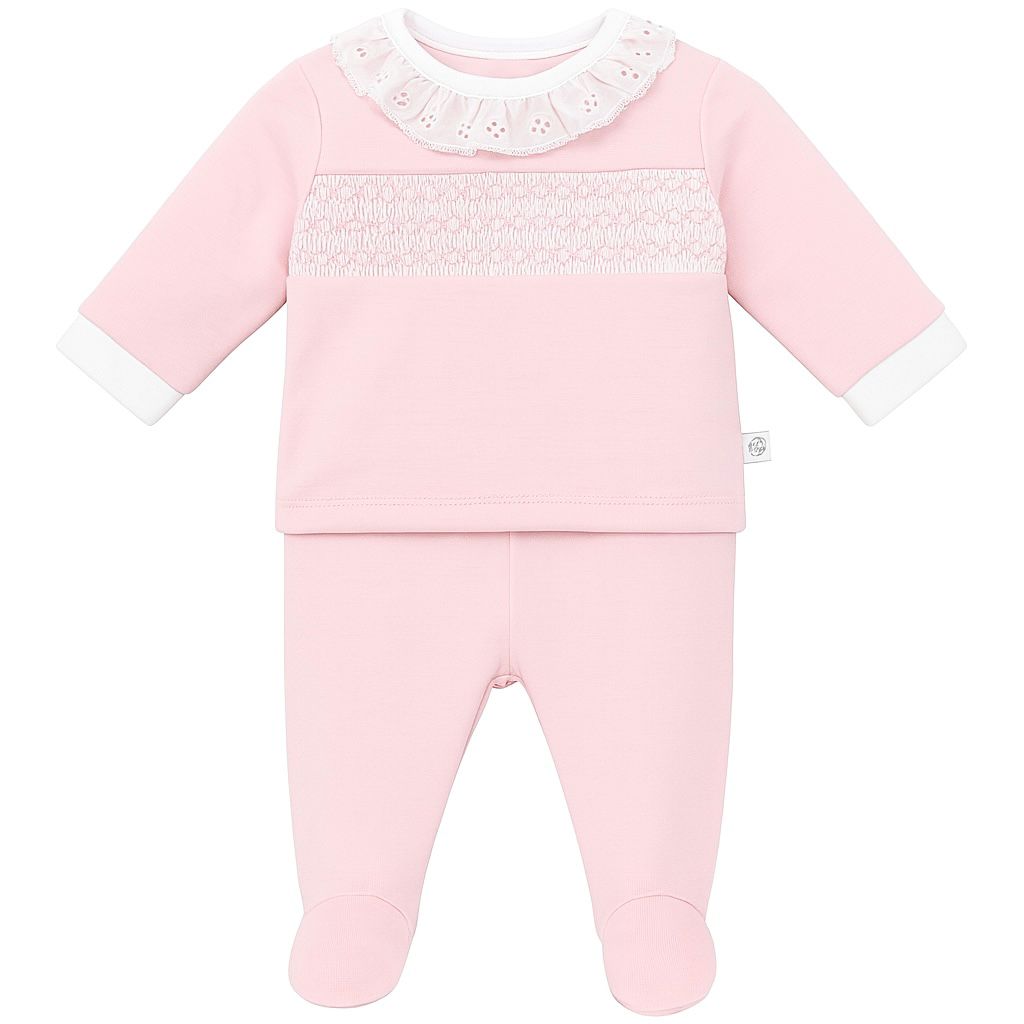 Girls Pink Trouser Set with Smocking