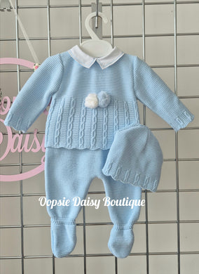 Blue Knitted Set with Hat, Size Newborn
