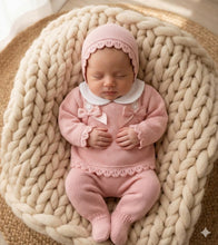 Load image into Gallery viewer, Baby Girls Dusky Pink Knitted Trouser Set - Size Newborn