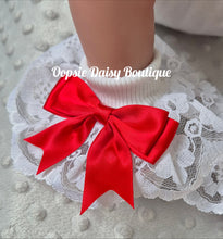 Load image into Gallery viewer, Baby Girls Red Frilly Ankle Ribbon Socks