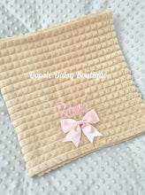 Load image into Gallery viewer, Personalised Baby Ribbon Blanket Supersoft Waffle Design Coffee