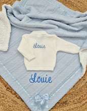 Load image into Gallery viewer, Personalised Blanket &amp; Cardigan Set, Blue &amp; Pink Available