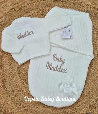 Personalised Swaddle & Cardigan Set - Boys & Girls