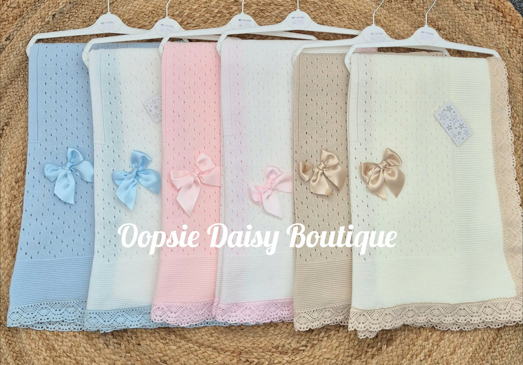 Spanish Knitted Ribbon Blanket Shawl Lace Edged