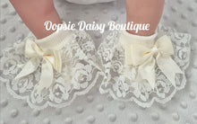Load image into Gallery viewer, Baby Girls Frilly Ankle Ribbon Socks Sizes upto 4yrs