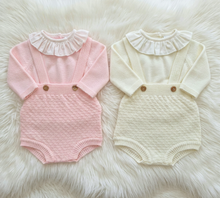 Load image into Gallery viewer, Baby Girl Knitted Dungaree Set with Pretty Frill Collar