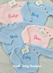 Personalised Jumper Chunky Knit Boys & Girls Dandelion Baby