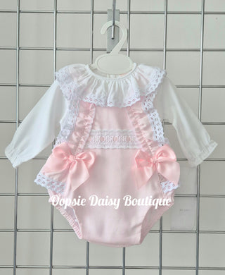 Girls Pink Ribbon Romper & Blouse Set