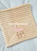 Load image into Gallery viewer, Personalised Baby Ribbon Blanket Supersoft Waffle Design Coffee