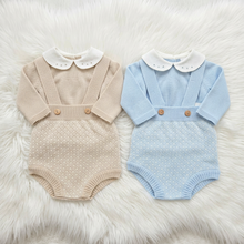 Load image into Gallery viewer, Baby Boy Knitted Dungaree Set with Peter Pan Collar