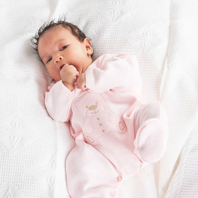 Girls Pink Teddy Bear Knitted Romper Dandelion