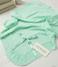 Load image into Gallery viewer, Mint Green Spanish Knitted Ribbon Blanket Shawl