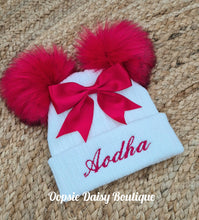 Load image into Gallery viewer, Personalised Hat Baby Girls Knitted Pom Pom