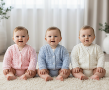 Load image into Gallery viewer, Three babies on cream rug front view