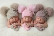 Load image into Gallery viewer, Three babies with subtly brighter pink hat