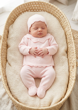 Load image into Gallery viewer, View from the foot of the Moses basket, baby holding their hands together