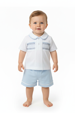 Load image into Gallery viewer, White and blue outfit on boy model - studio
