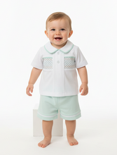 Load image into Gallery viewer, White and mint outfit on boy model - bright