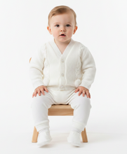 Load image into Gallery viewer, White cardigan flat buttons baby boy