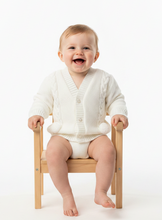 Load image into Gallery viewer, White cardigan flat buttons laughing baby