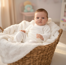 Load image into Gallery viewer, White jumper set in natural basket