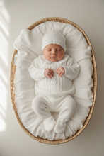 Load image into Gallery viewer, White knit baby boy in basket 2
