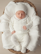 Load image into Gallery viewer, White knit baby boy in basket 3