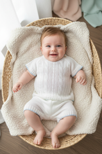 Load image into Gallery viewer, White knit set, basket overhead portrait