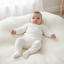 Load image into Gallery viewer, White knitted set on cream blanket