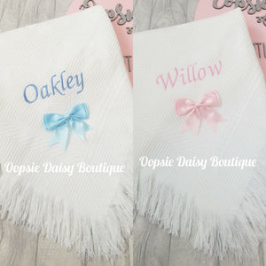 Personalised Baby Shawl Blanket with Ribbon Christening Shawl Extra Wording