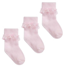 Load image into Gallery viewer, Baby Girls Pink Frilly Ankle Socks 3 Pack
